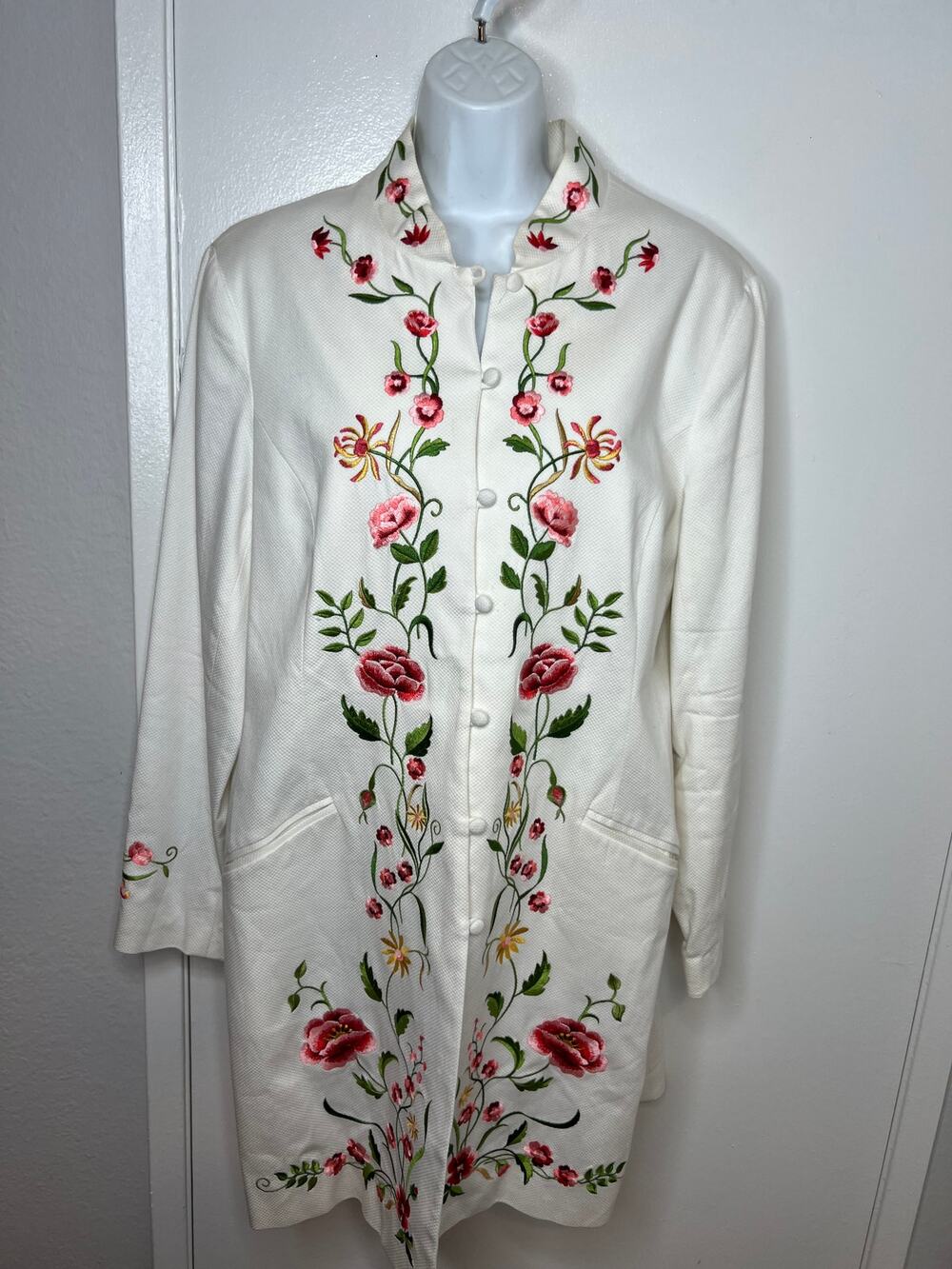 Victor Costa Occasion Women's Floral Embroidered Jacket White ~ Size L